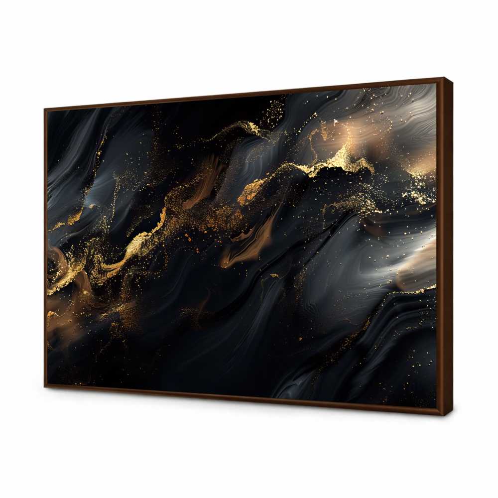 Quadro Decorativo Abstrato Preto com Ouro Liquido 